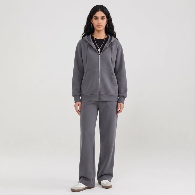 Latest Long Hooded Zip up Soft Cozy Modest Muslim Sportswear Set for Islamic Ladies Casual Daily Outdoo