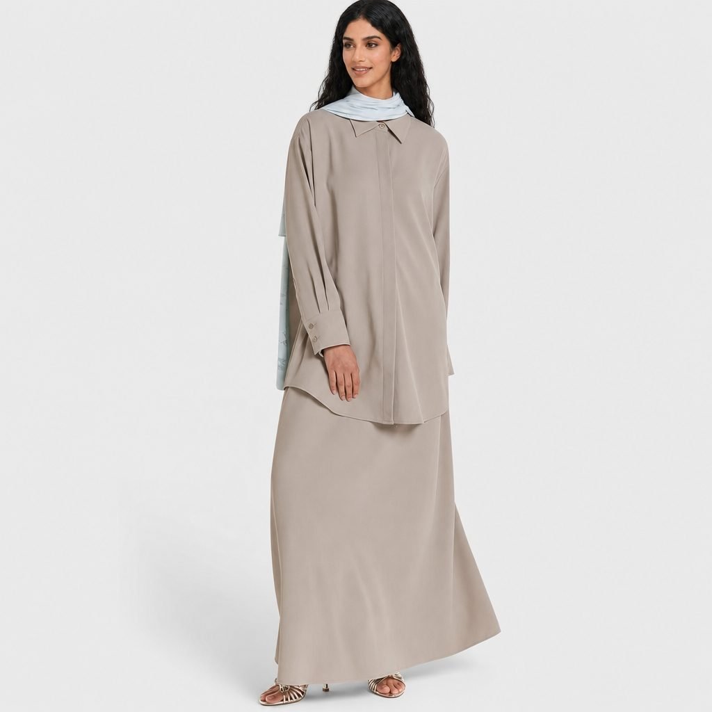 Fashionable Design Muslim Women’s Modest Lapel Shirt and Dress Sets Customized Colors and LOGO Islamic Modest