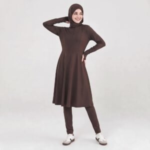 Alternative view of Modest Long Length Burkini Swimwear Set Wide Leg Pants Fixed Hijab Buttons 3-Piece Kit UV Protection Ec