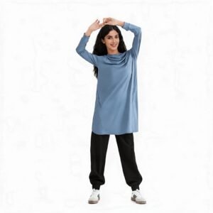 Light blue modest activewear tunic with black joggers