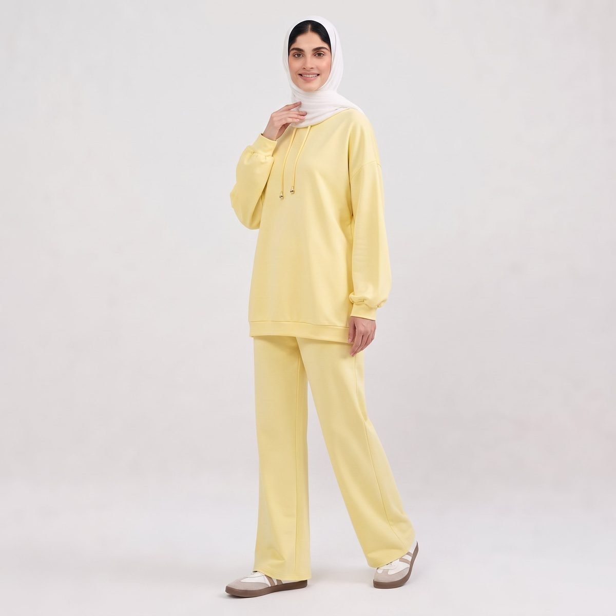 Modest Muslim Women 2 Piece Set Hooded Long Sleeve Top Wide Leg Pants Casual Islamic Tracksuit Outfit - Image 2