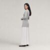 Grey long-sleeve top with white maxi skirt, modest two-piece co-ord set