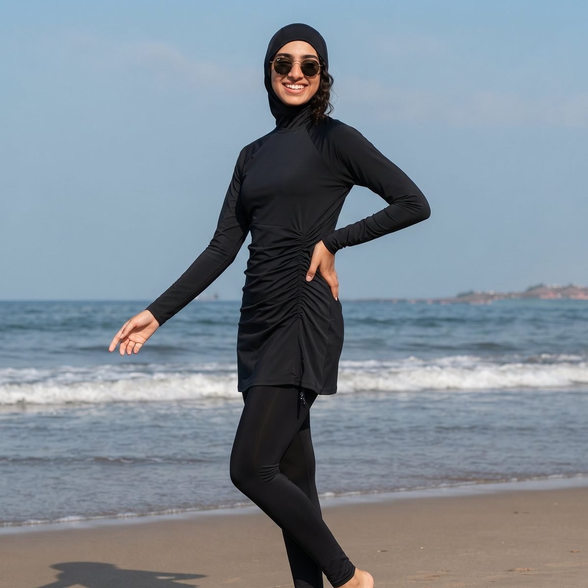 Muslim Abaya Women's Swimsuit Three-Piece Set Islamic Hijab Swimsuit with Drawstring Design Solid Color Muslm - Image 2