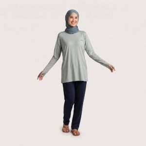 Alternative view of Muslim Activewear Mid-length Sports Top Long Sleeves with Holes on Cuffs Top Loosely Quick Dry Modest S