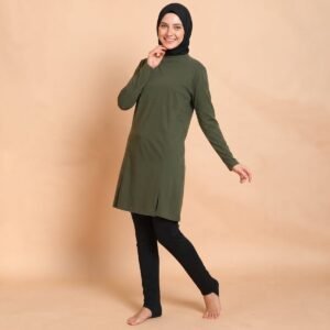 Alternative view of Muslim Burkini Swimsuit Three Piece Set Solid Color Hijab Loose Casual Plus Size Swimwear Muslim Modest Swimwe