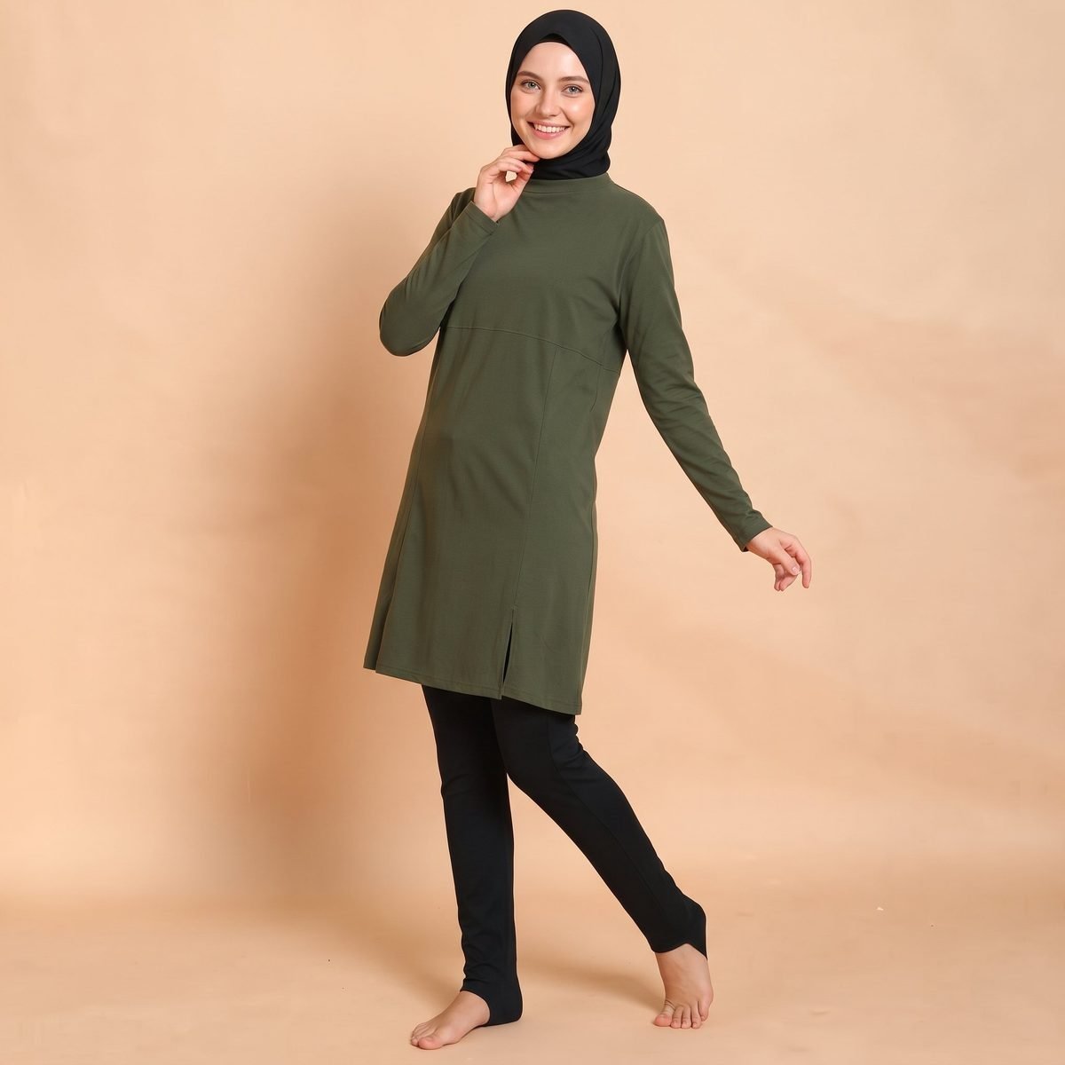 Muslim Burkini Swimsuit Three Piece Set Solid Color Hijab Loose Casual Plus Size Swimwear Muslim Modest Swimwe - Image 2