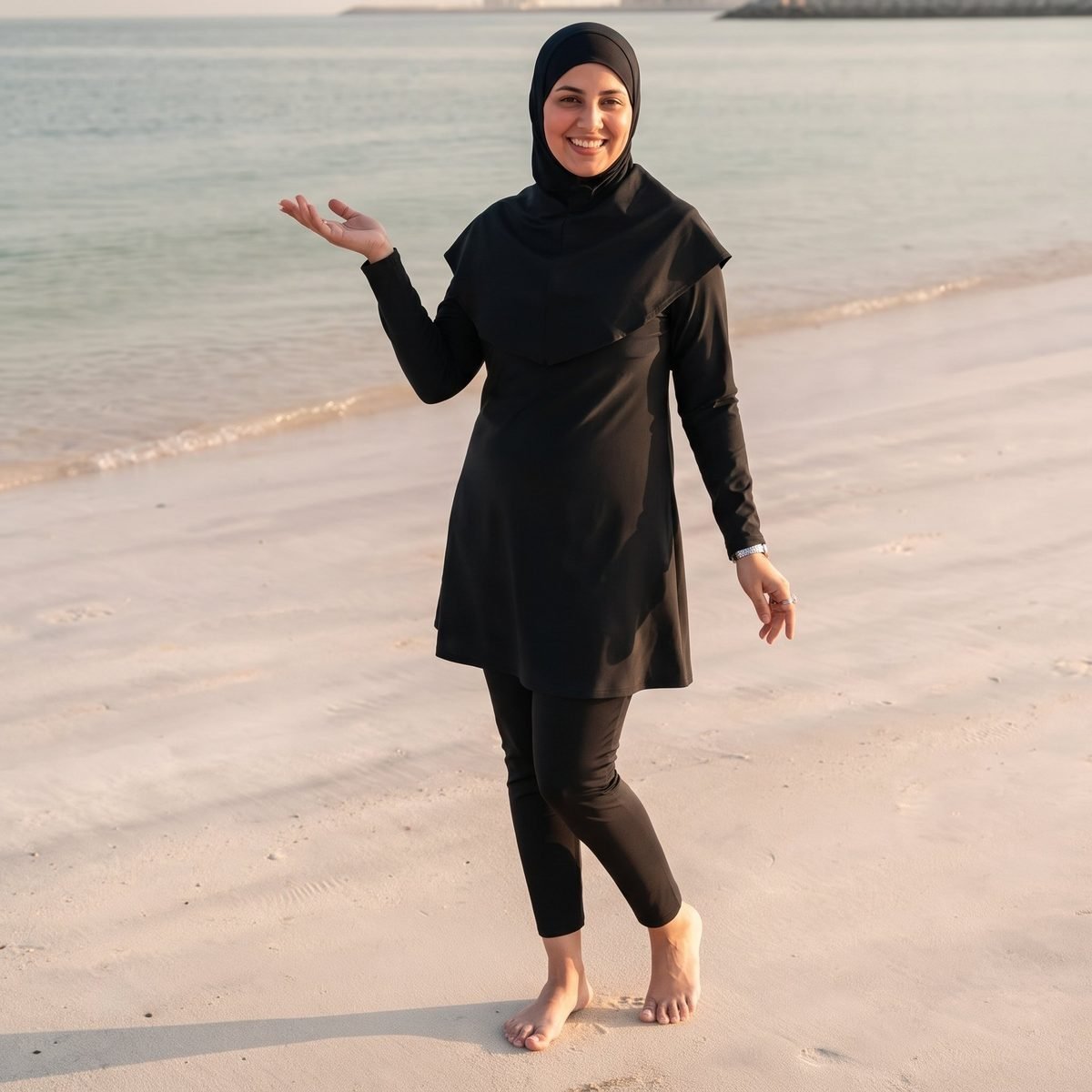 Muslim Custom Solid Color Burkini Headscarf Three-piece Set Modest Muslim Swimwear for Women Breathable Burkin - Image 2