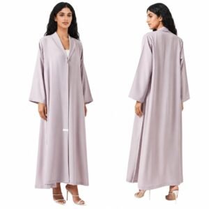 Modest Dresses Women Pearl-embellished Flowy Crepe Pearl Bead Light Purple Lapel Collar Abaya Women Muslim Dress