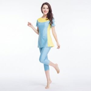 Alternative view of Muslim Lady Traditional Fashion Swimwear Swimsuit Highly Elastic Short Sleeve Pants 2 Pieces Set Modest Muslim