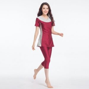 Muslim Lady Traditional Fashion Swimwear Swimsuit Highly Elastic Short Sleeve Pants 2 Pieces Set Modest Muslim - Image 3