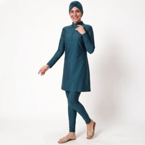 Alternative view of Muslim Women's Burkini Three Piece Set Simple Style Swimsuit Solid Color Hijab Modest Muslim Women Swimwear