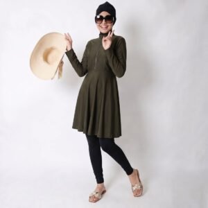New Muslim Swimwear Three Piece Set Solid Color Hijab Traditional Modest Muslim Women Burkini Custom Zipper Bu - Image 2