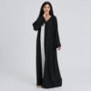 Black open V-neck abaya over a white inner dress