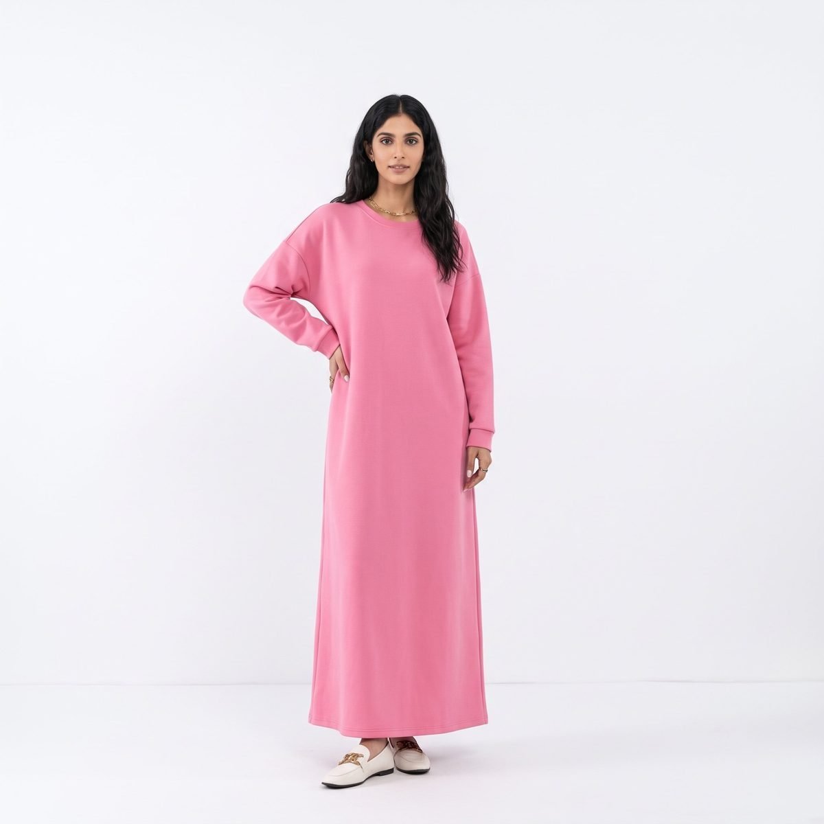 Pink Cotton Blend Muslim Dress - Latest Design & Stylish For Arab Women,Eid 1 Piece Set,Large Size & Petite - Image 2