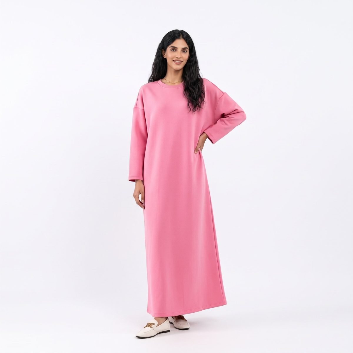 Pink Cotton Blend Muslim Dress - Latest Design & Stylish For Arab Women,Eid 1 Piece Set,Large Size & Petite - Image 3