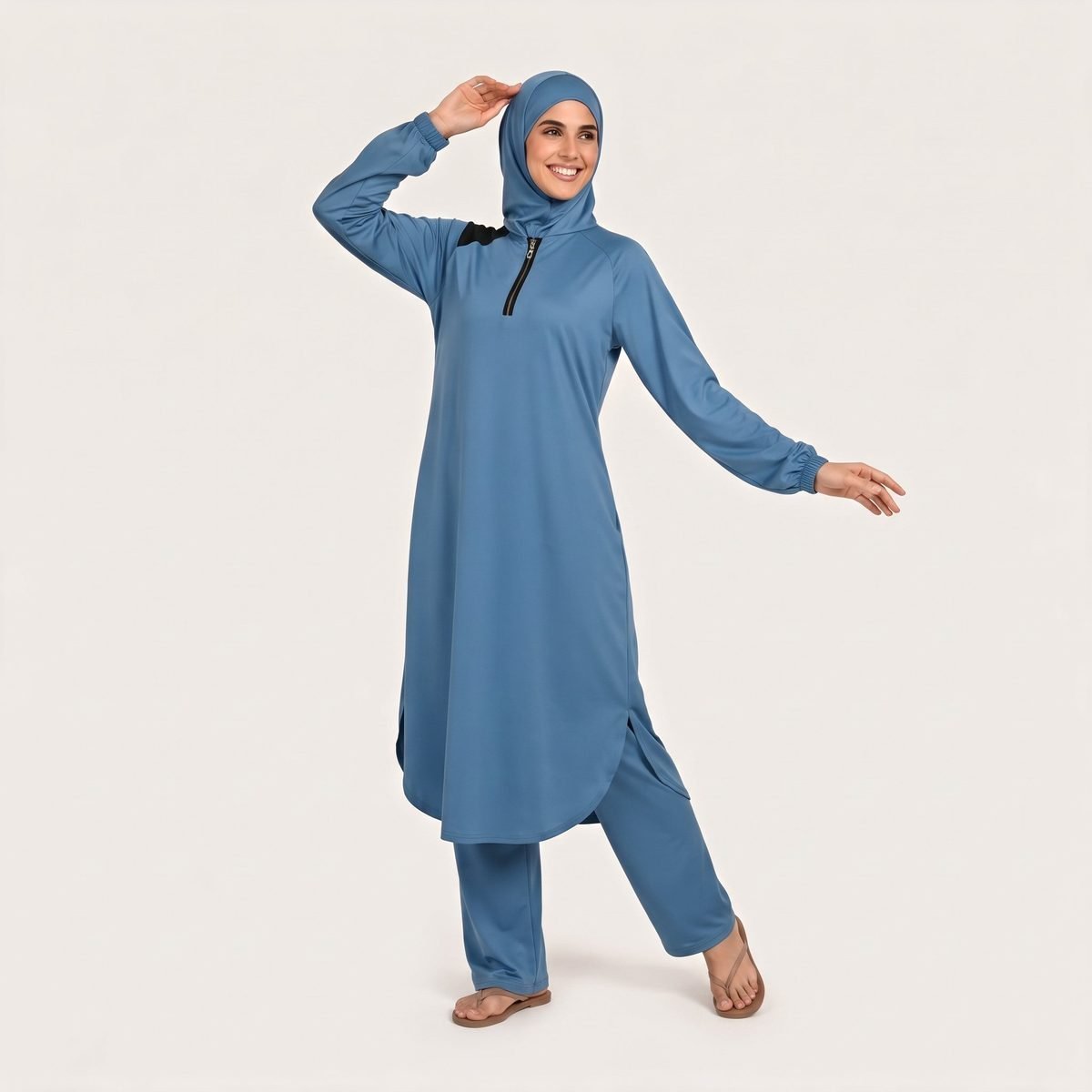 Premium Contrast Color Block Stretch Sun Protective Modest Muslim Activewear Set for Muslim Ladies Work - Image 3