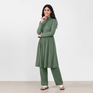 Alternative view of Sage Green Smocked-Waist A-Line Burkini Set