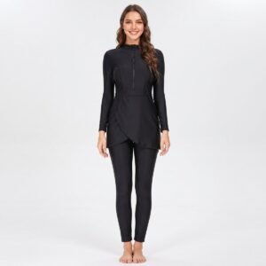 Alternative view of Solid Color Muslim Burkini Set Modest Swimwear Three Piece Set Premium Islamic Muslim Women's Burkini