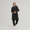 Black modest sportswear tunic with custom logo and joggers