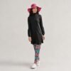 Black drop-shoulder modest sports tunic with floral-print leggings