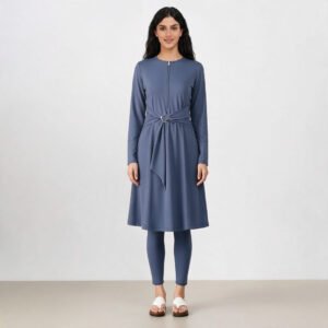 Alternative view of Customizable Modest Elegant Muslim Women Set with Belted Long Top Loose Fit Pants and Hijab