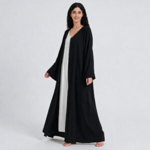 Alternative view of Factory OEM Custom Black Open Abaya Wholesale Muslim Eid Modest Islamic Two-Piece Abaya Dress with Butt