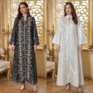 brocade floral embroidered open kaftan