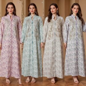 ditsy floral button front jalabiya mandarin collar