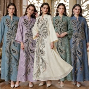 paisley sequin embroidered jalabiya 5color