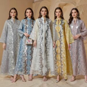 sequin lace open abaya multicolor luxury